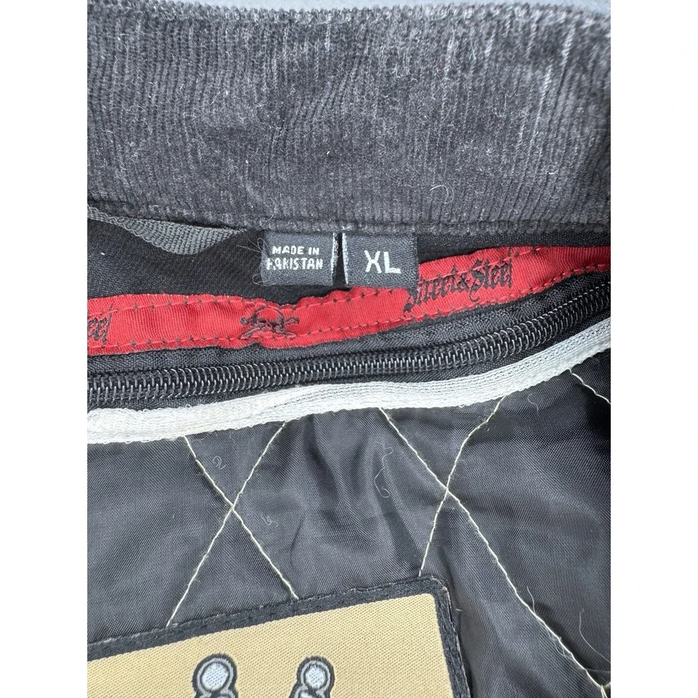 Street & Steel Black Padded Motorcycle Riding Jacket‎ Brotherhood Patch Sz XL